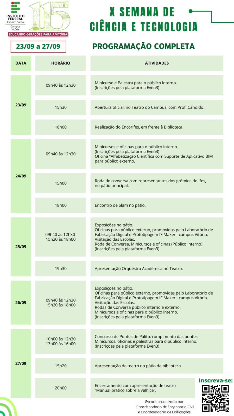 Programação da semana